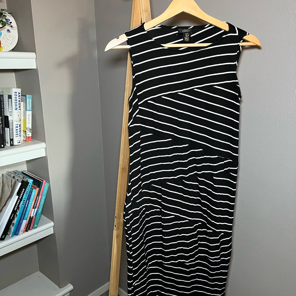 Elegant Black and White Striped Midi Dress